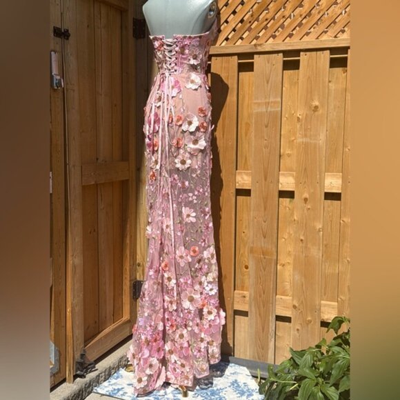 🆕 BRONX & BANCO 🧿 NWOT Jasmine Floral-Appliqued Gown, Pastel Pink Sz S US 4 - Picture 7 of 15